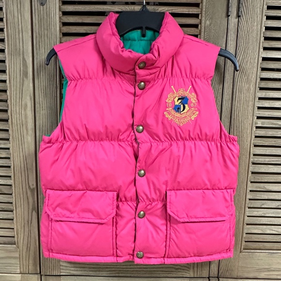 Ralph Lauren Girls Puffer Vest Reversible Pink Green M (8-10) - Picture 1 of 8